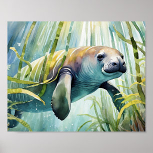 Manatek Watercolor Wall Art Poster