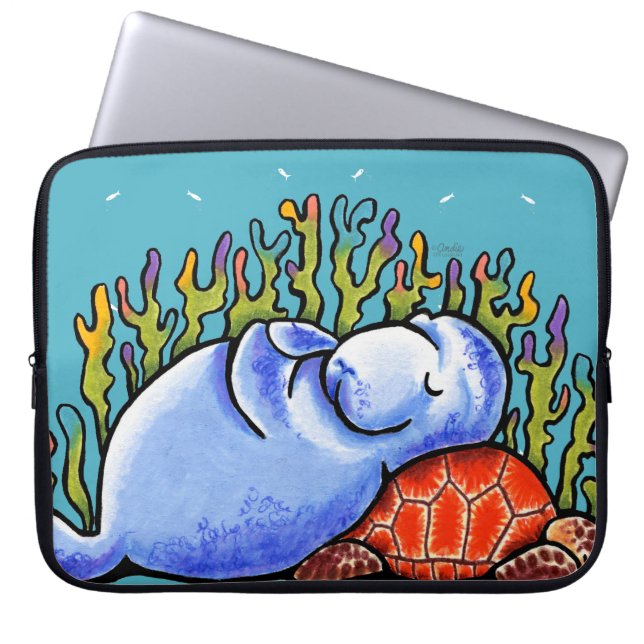 ManateSea Turtle under Ocean Scene Blue Laptop Sleeve (Framsidan)