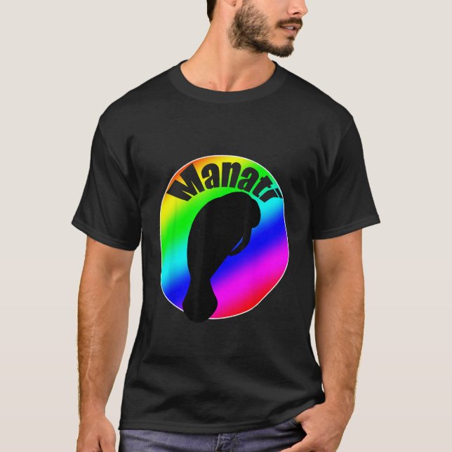 Manati Sea Cow in Rainbow with Lettering T Shirt (Framsida)