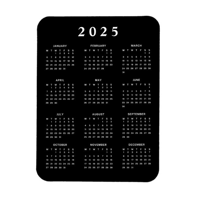 Månatlig 2025-kalender magnet (Vertikal)