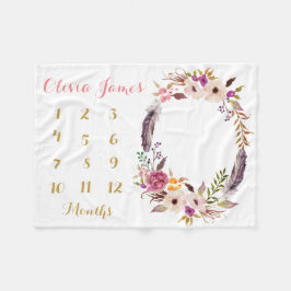 Månatlig babyblankett i Flicka milstolpe Fleecefilt