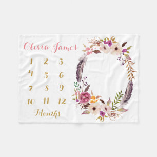 Månatlig babyblankett i Flicka milstolpe Fleecefilt