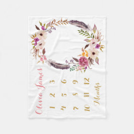 Månatlig babyblankett i Flicka milstolpe Fleecefilt