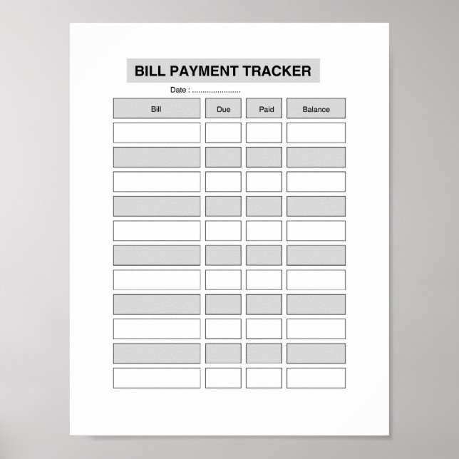 Månatlig faktura betalnings tracker  poster (Framsidan)