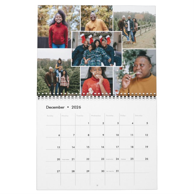 Månatlig fotokollage 7-familjefotokalender kalender (Dec 2026)