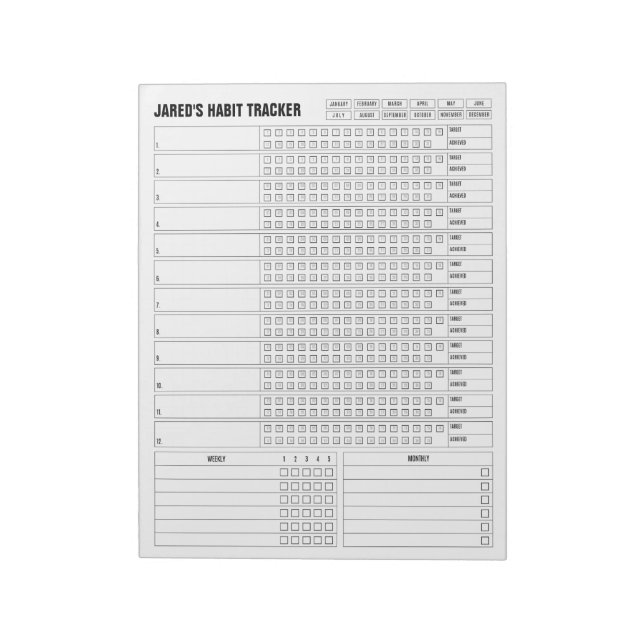 Månatlig livsmiljöspårare - minimalistiskt Anteckn Anteckningsblock (Roterad)