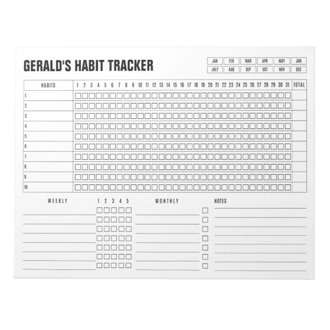 Månatlig livsmiljöspårare - modernt minimalistiskt anteckningsblock (Framsida)