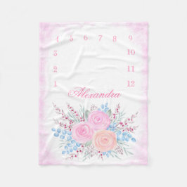 Månatlig milstolpe Vattenfärgen Rosa ros Flicka Fleecefilt