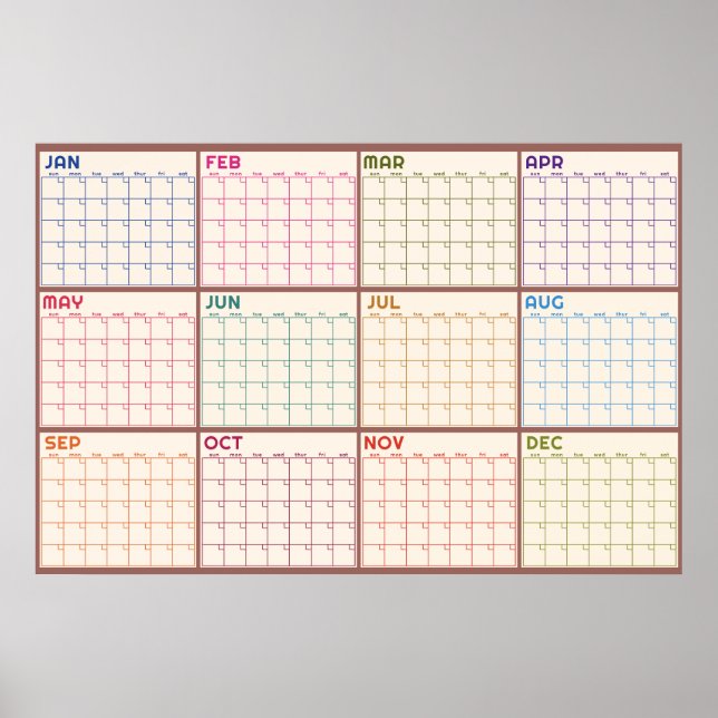 Månatlig odaterad beige blank planerarkalender  poster (Framsidan)