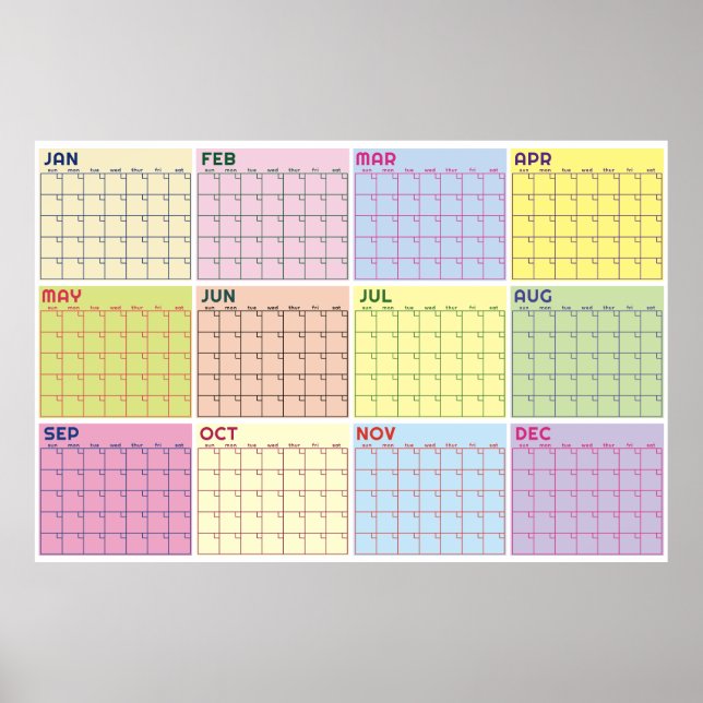 Månatlig odaterad färgrik tom planerarkalender  poster (Framsidan)