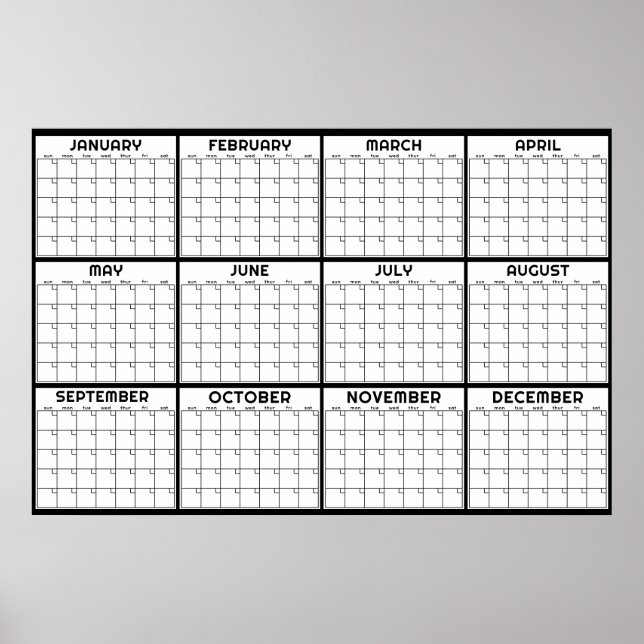 Månatlig odaterad minimal väggplaneringskalender poster (Framsidan)