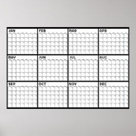 Månatlig odaterad minimalistisk väggplaneringskale poster