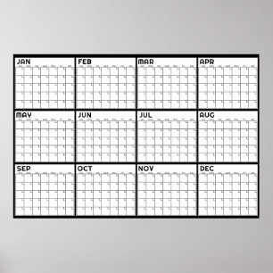Månatlig odaterad minimalistisk väggplaneringskale poster