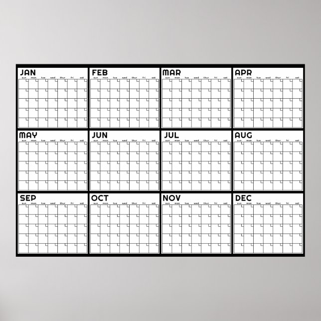 Månatlig odaterad minimalistisk väggplaneringskale poster (Framsidan)