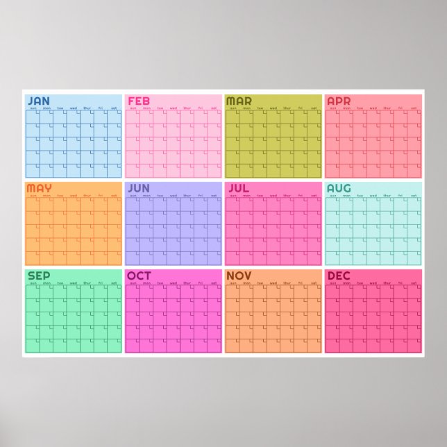 Månatlig odaterad Pastell Tom Planner Kalender  Poster (Framsidan)