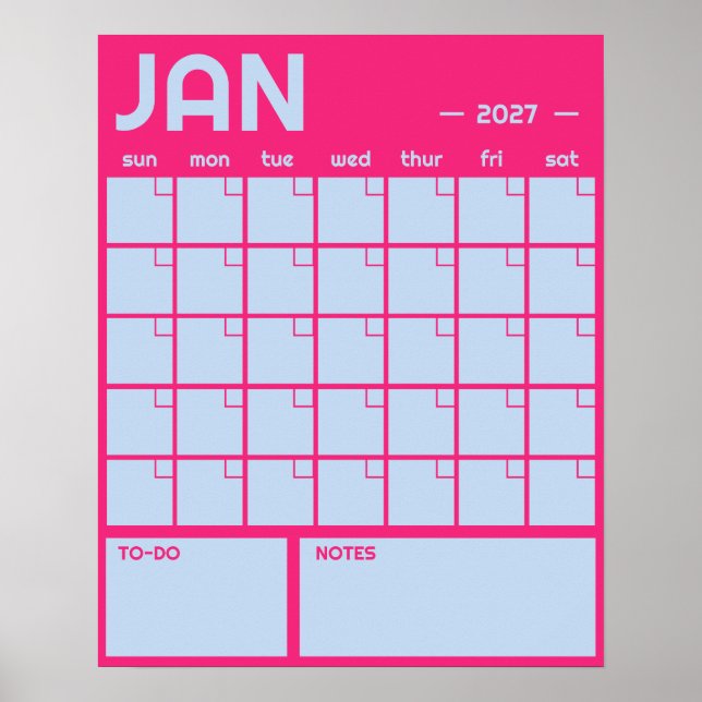 Månatlig stor odaterad livfull färg väggkalender poster (Framsidan)