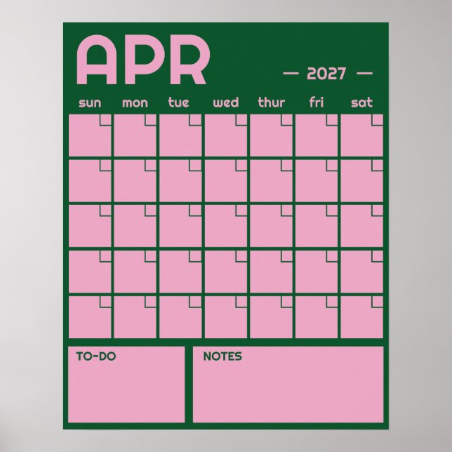 Månatlig stor odaterad livfull färg väggkalender poster (Framsidan)