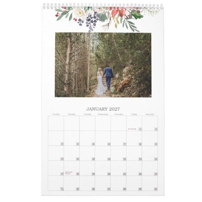 månatligt foto för säsong vattenfärgsblomma kalender (Jan 2027)