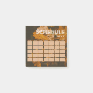 Månatligt schema 20XX för brun och svart fotorutnä Post-it Block