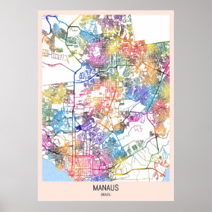 Manaus Brasilien City Karta Poster