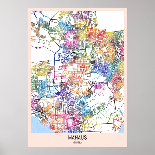 Manaus Brasilien City Karta Poster (Framsidan)