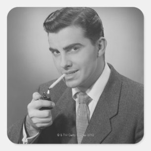 Manbelysningcigarett Fyrkantigt Klistermärke