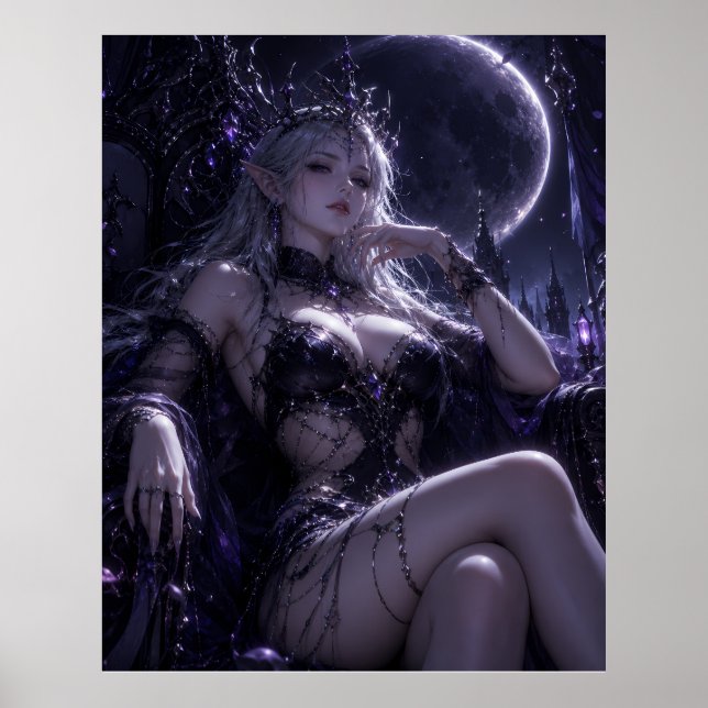 Månbelyst alvdrottning Mörk Fantasy Porträtt Poster (Framsidan)