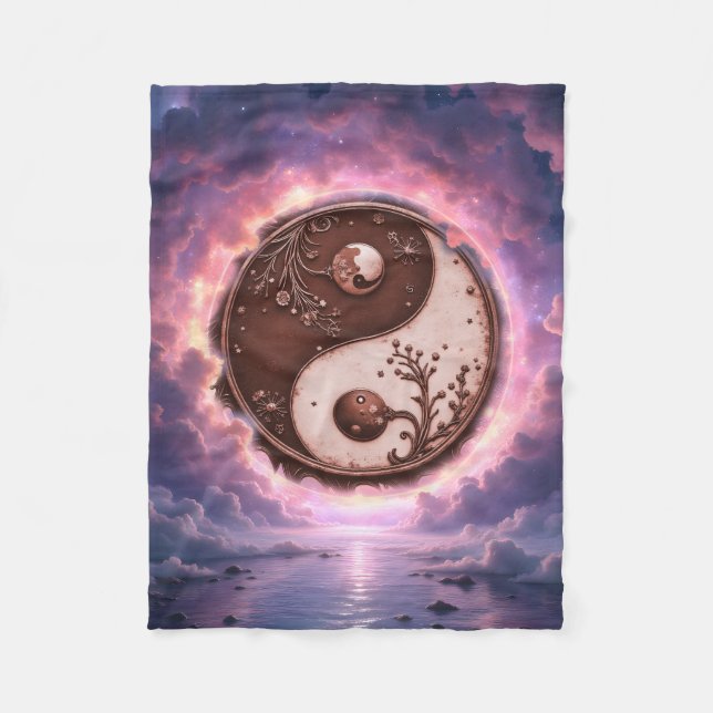 Månbelyst balans – Yin Yang av evigt ljus.  Fleecefilt (Framsidan)