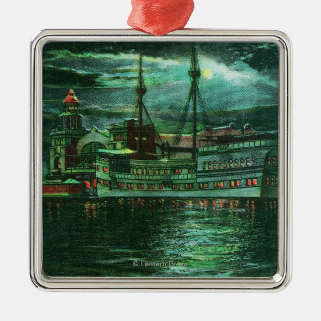 Månbelyst beskåda av restaurangfrakthotellet julgransprydnad metall (Framsidan)