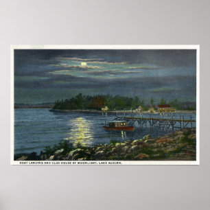 Månbelyst beskåda av sjön, fartyglandning & poster