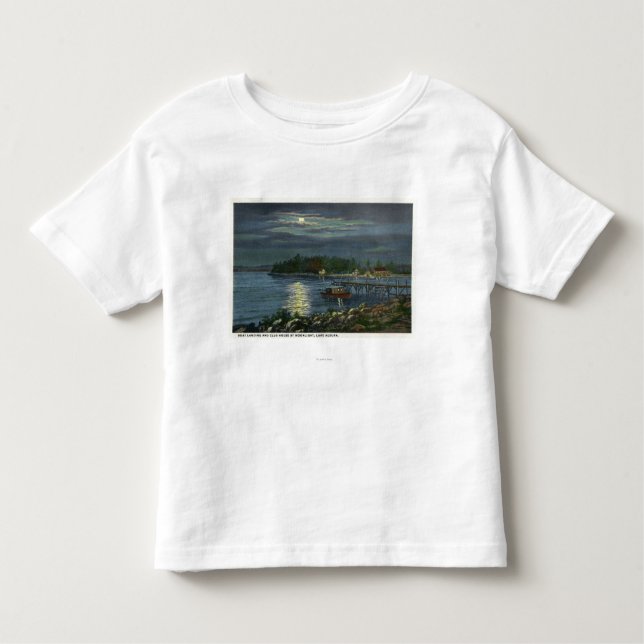 Månbelyst beskåda av sjön, fartyglandning & t shirt (Framsida)