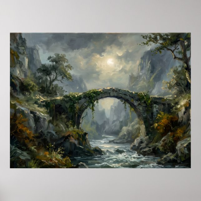 Månbelyst Bro Andlig Landskapsaffisch Poster (Framsidan)