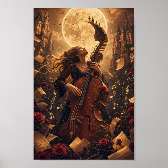 Månbelyst cellodrömmar gotisk fantasinposter poster (Framsidan)