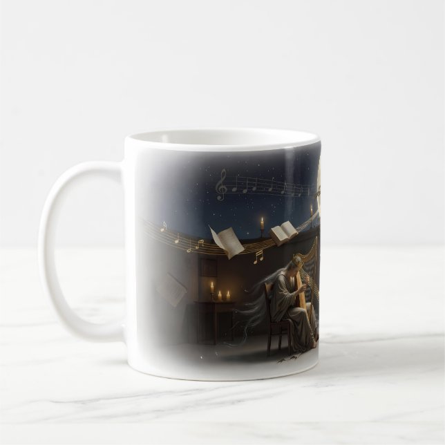 Månbelyst harpa Celestial Muse stigande nattmugg Kaffemugg (Vänster)