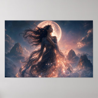 Månbelyst himmelsk drömlandschaft konstaffisch poster