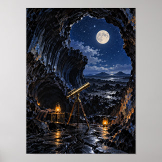 Månbelyst lavatunnelobservatorium 12x16 affisch
