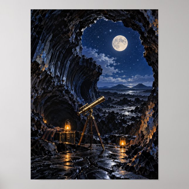 Månbelyst lavatunnelobservatorium 12x16 affisch (Framsidan)