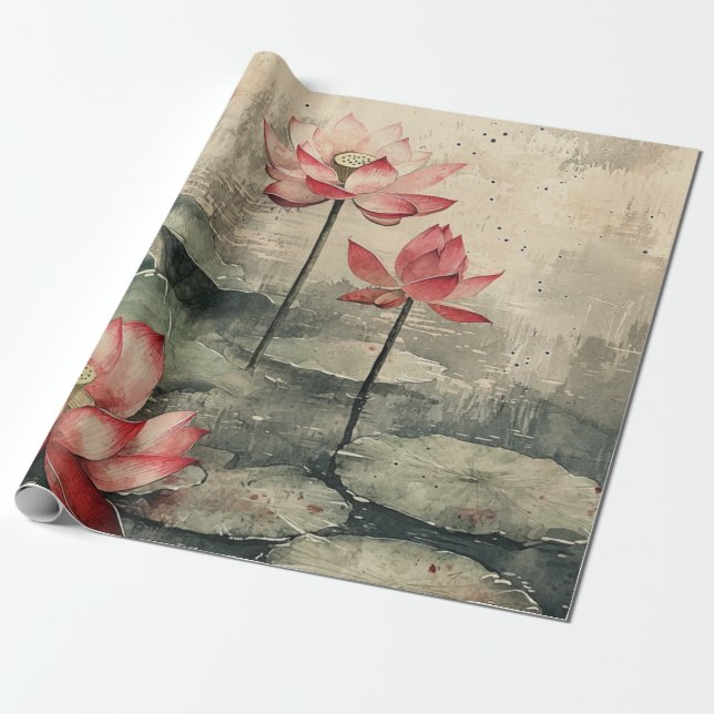 Månbelyst Lotus-sjö (6) Presentpapper (Utrullad)