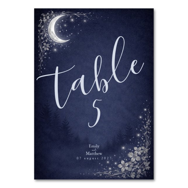 Månbelyst lund Himmelsskogsbröllop Bordsnummer (Framsidan)