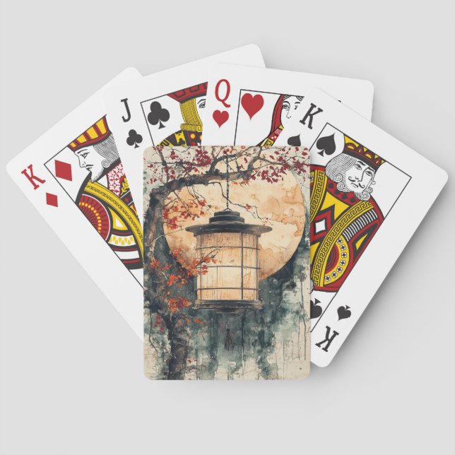 Månbelyst lykt Sumi-E akvarell (2) Casinokort (Baksidan)