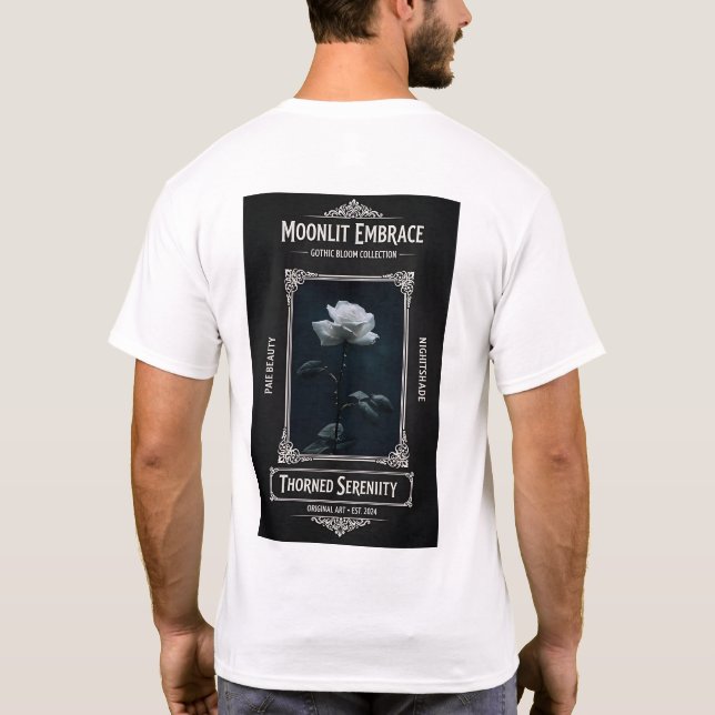 Månbelyst Omfamning Gotisk Ros T Shirt (Baksida)