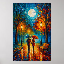 Månbelyst promenad - Romantiskt regnspaziergang Poster