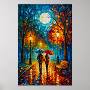Månbelyst promenad - Romantiskt regnspaziergang Poster