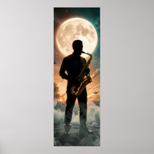 Månbelyst saxofonfantasi i kaosaffisch poster