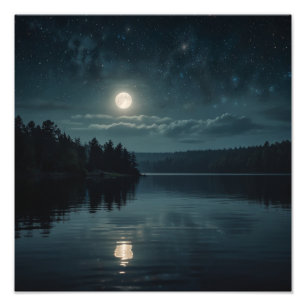 Månbelyst sjö serenitet fototryck