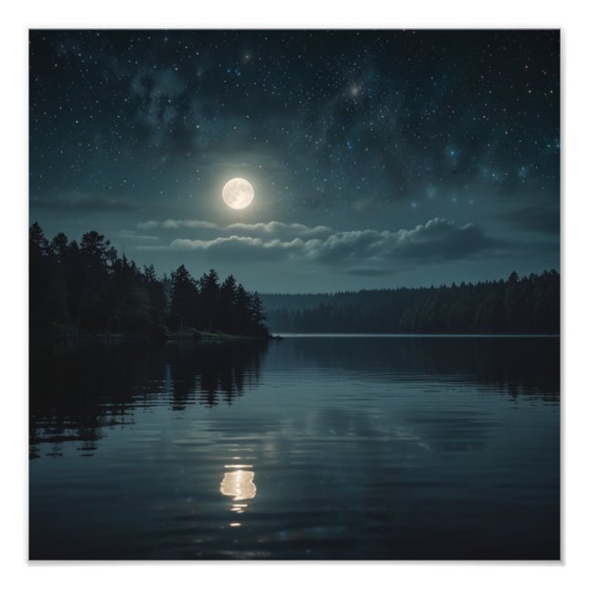Månbelyst sjö serenitet fototryck (Framsidan)