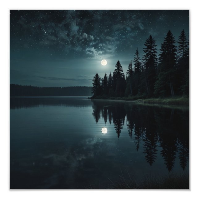 Månbelyst sjö serenitet fototryck (Framsidan)