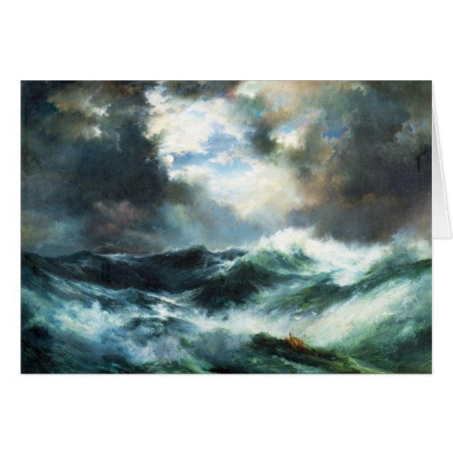 Månbelyst skeppsbrott på havet hälsningskort (Framsidan Horizontal)