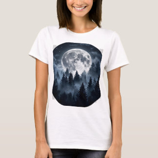 Månbelyst skog Fullmåne Dam T-Shirt