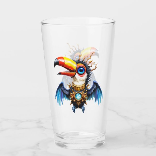 Månbelyst Steampunk-Tukan.  Glaskopp (Framsida)